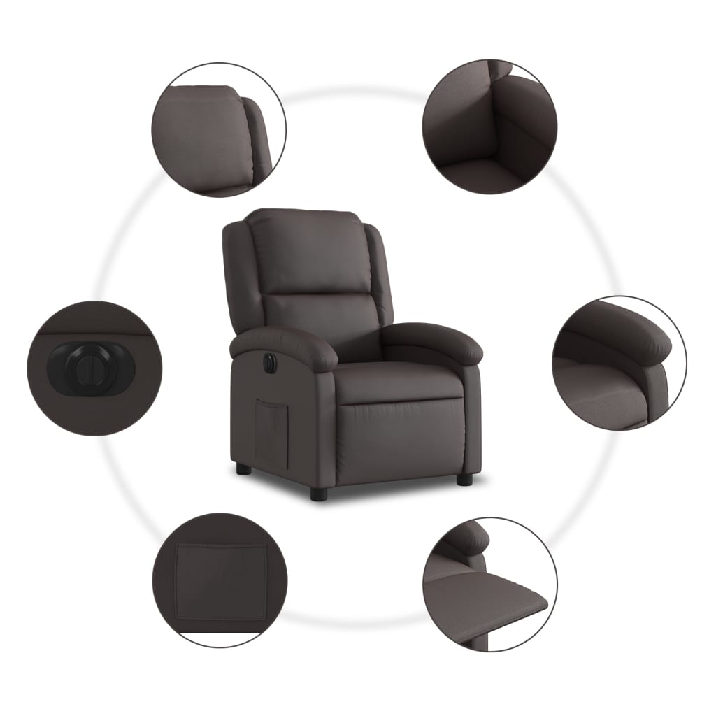 Fauteuil verstelbaar elektrisch echt leer donkerbruin