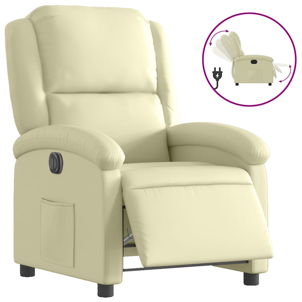 Fauteuil elektrisch verstelbaar echt leer crèmekleurig