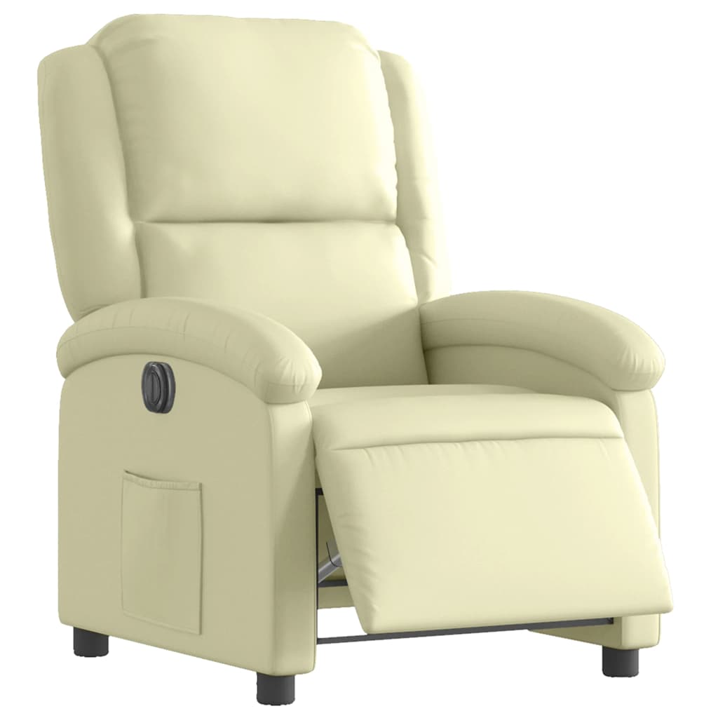 Fauteuil elektrisch verstelbaar echt leer crèmekleurig