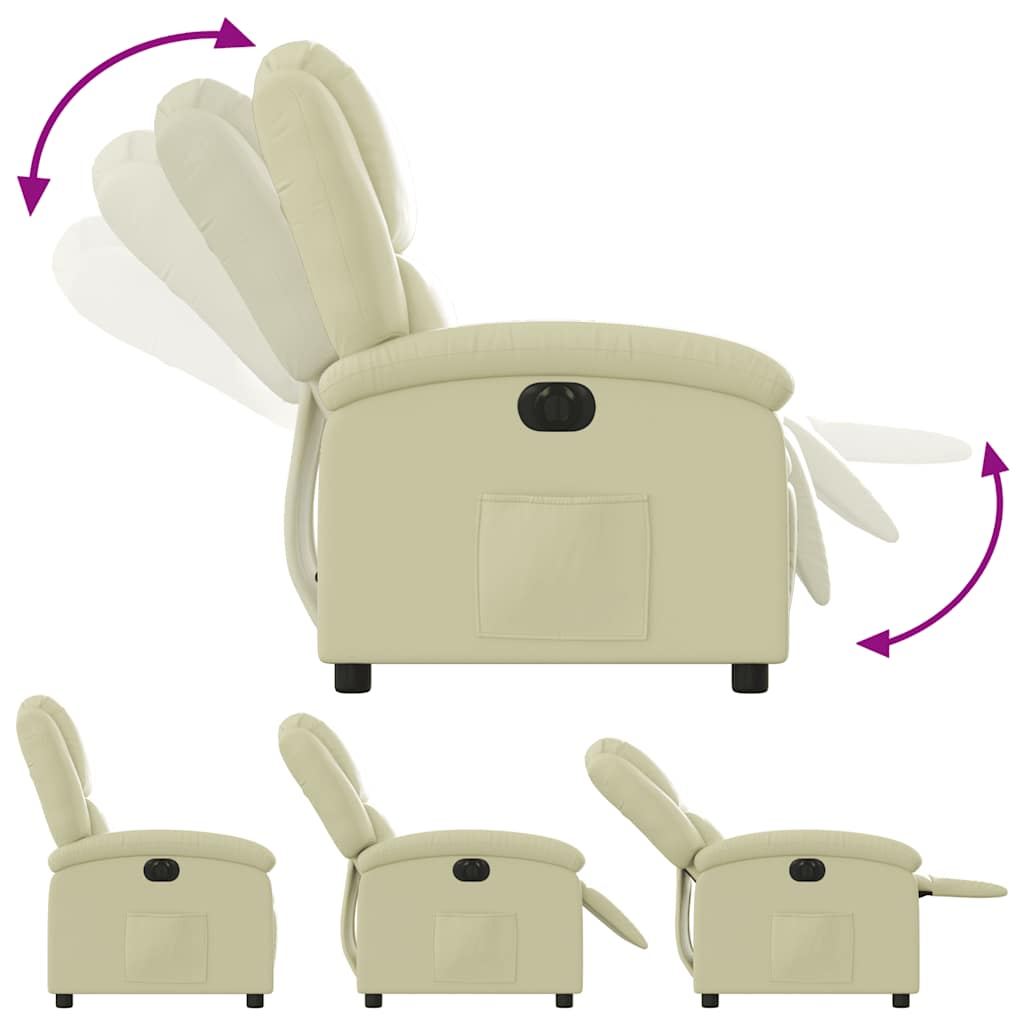 Fauteuil elektrisch verstelbaar echt leer crèmekleurig