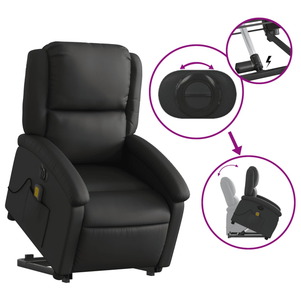 Sta-op-massagestoel elektrisch echt leer zwart