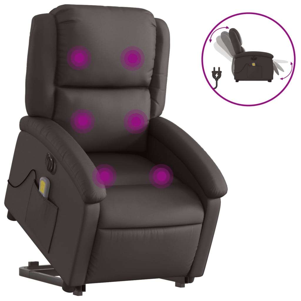 Sta-op-massagestoel elektrisch echt leer donkerbruin