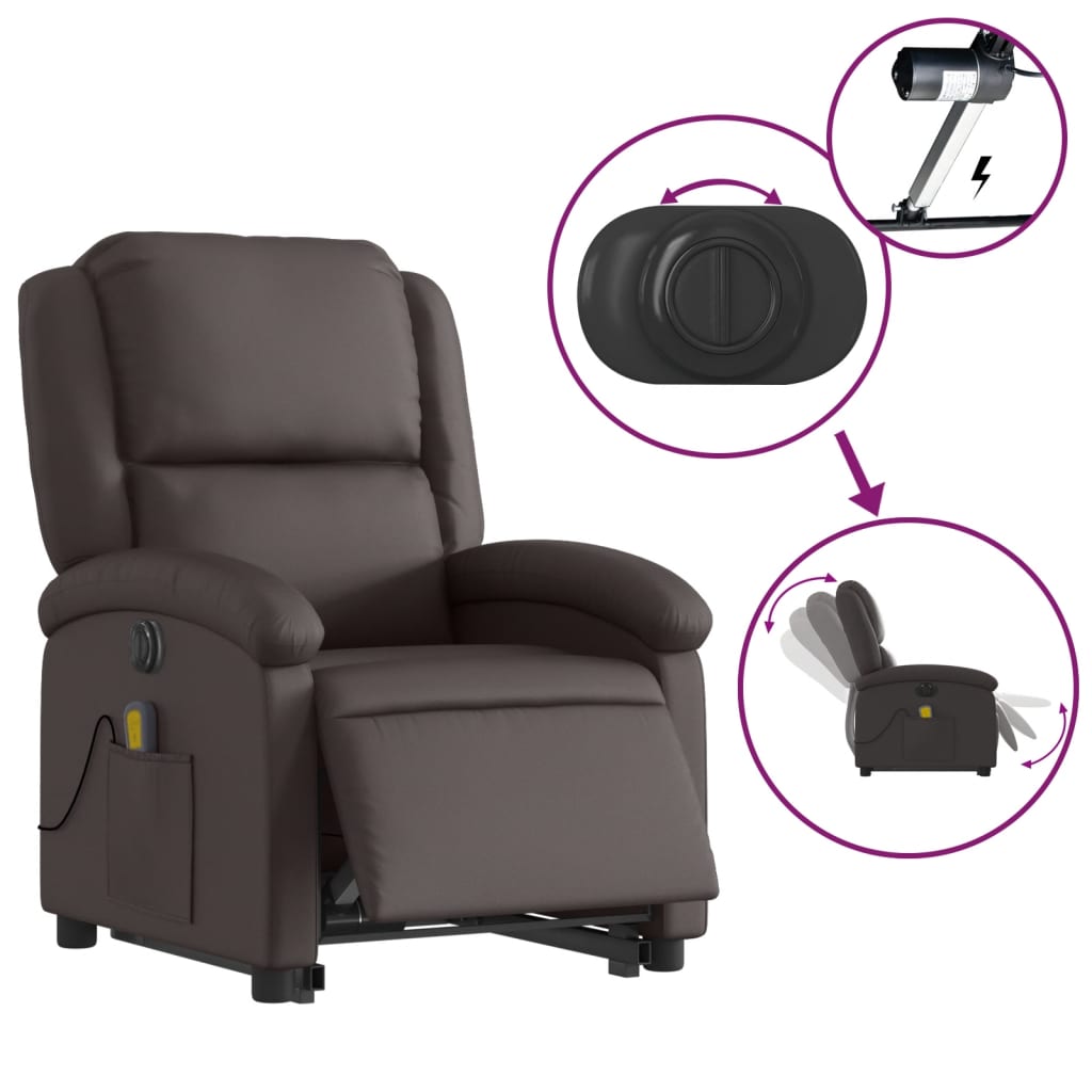 Sta-op-massagestoel elektrisch echt leer donkerbruin