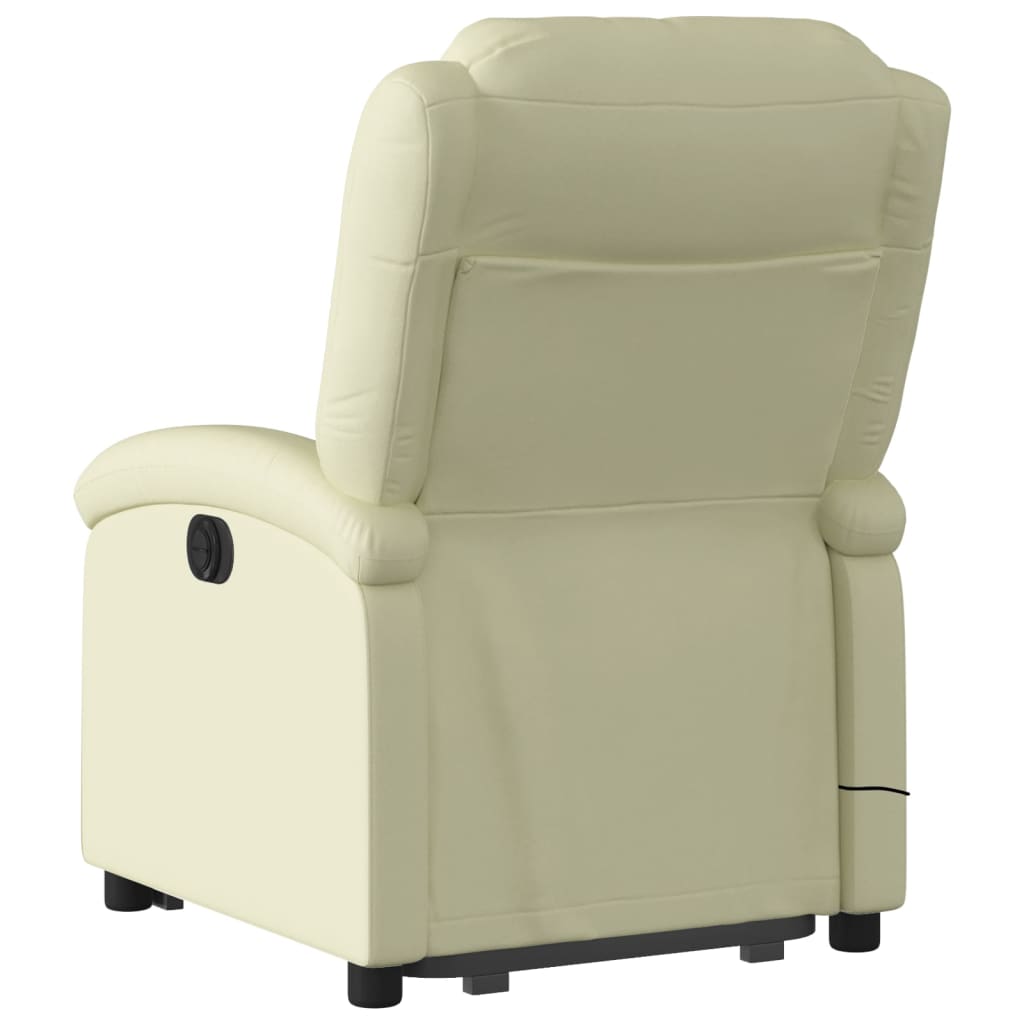 Sta-op-massagestoel elektrisch echt leer crèmekleurig