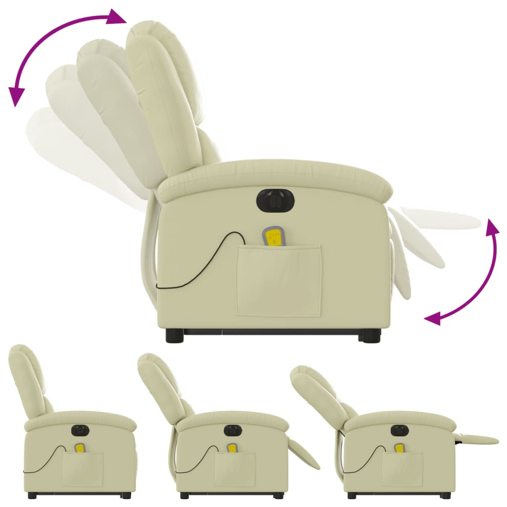 Sta-op-massagestoel elektrisch echt leer crèmekleurig