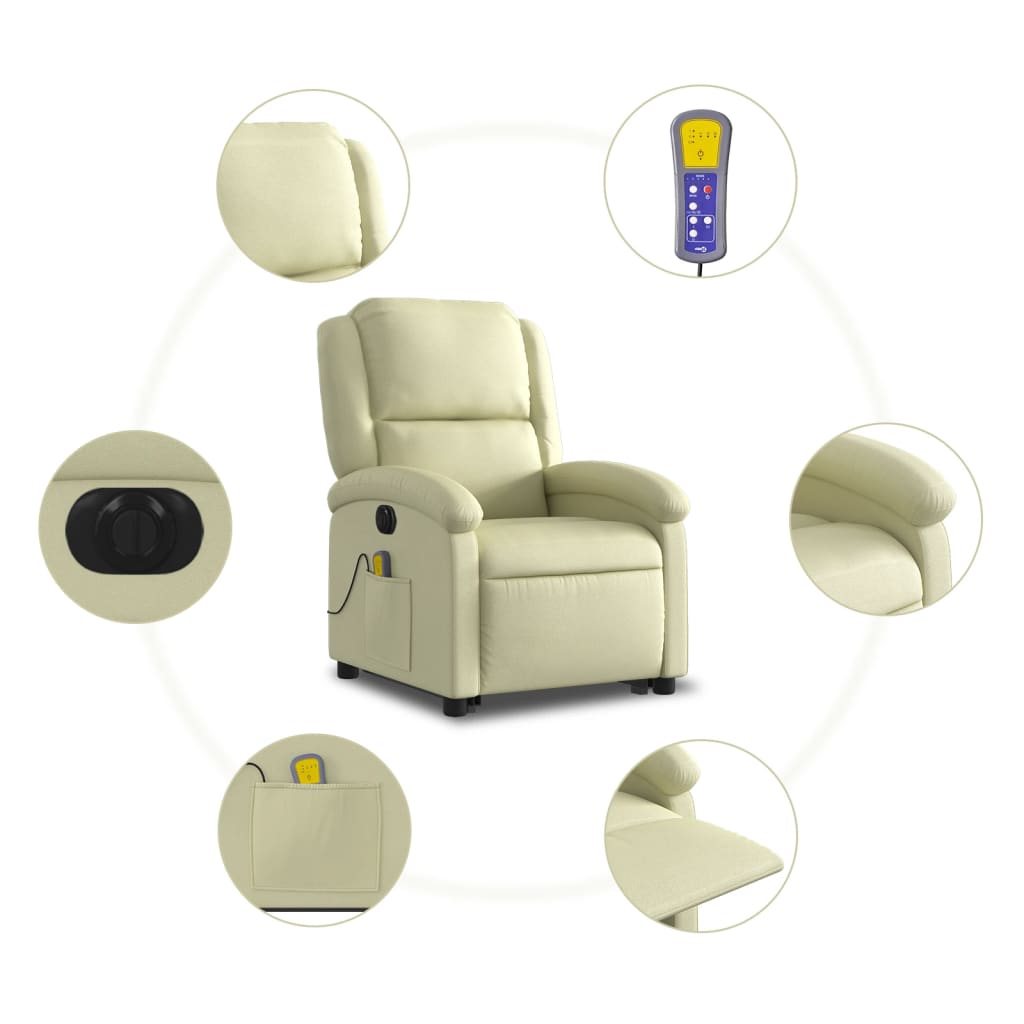 Sta-op-massagestoel elektrisch echt leer crèmekleurig