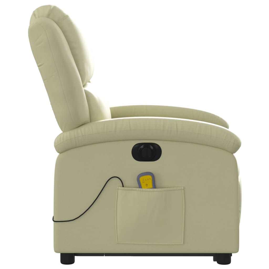 Sta-op-massagestoel elektrisch echt leer crèmekleurig