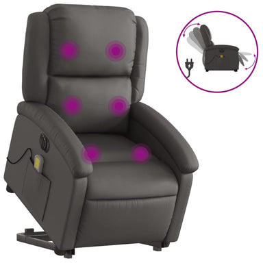 Sta-op-massagestoel elektrisch echt leer grijs