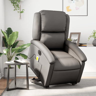 Sta-op-massagestoel elektrisch echt leer grijs