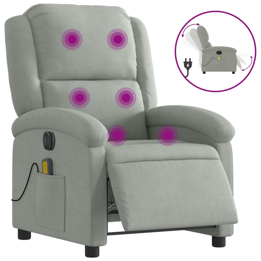 Massagestoel elektrisch verstelbaar fluweel lichtgrijs