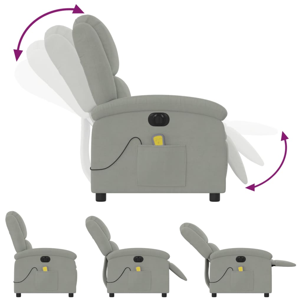 Massagestoel elektrisch verstelbaar fluweel lichtgrijs
