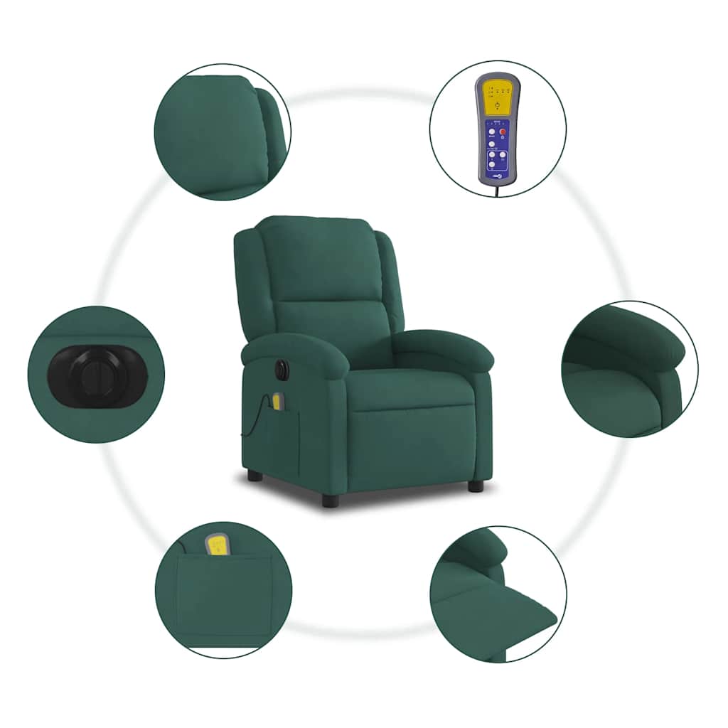 Massagestoel elektrisch verstelbaar fluweel donkergroen