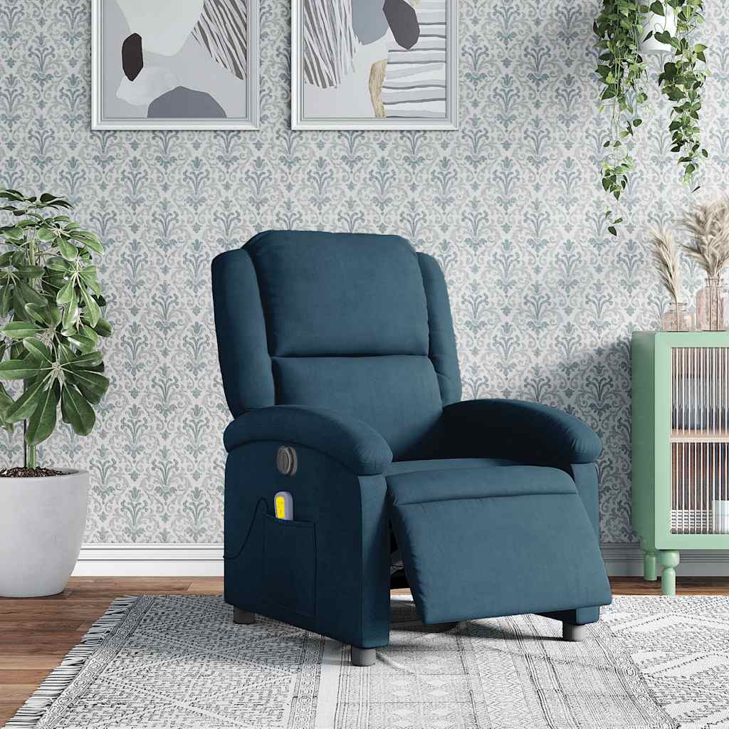 Massagestoel elektrisch verstelbaar fluweel blauw