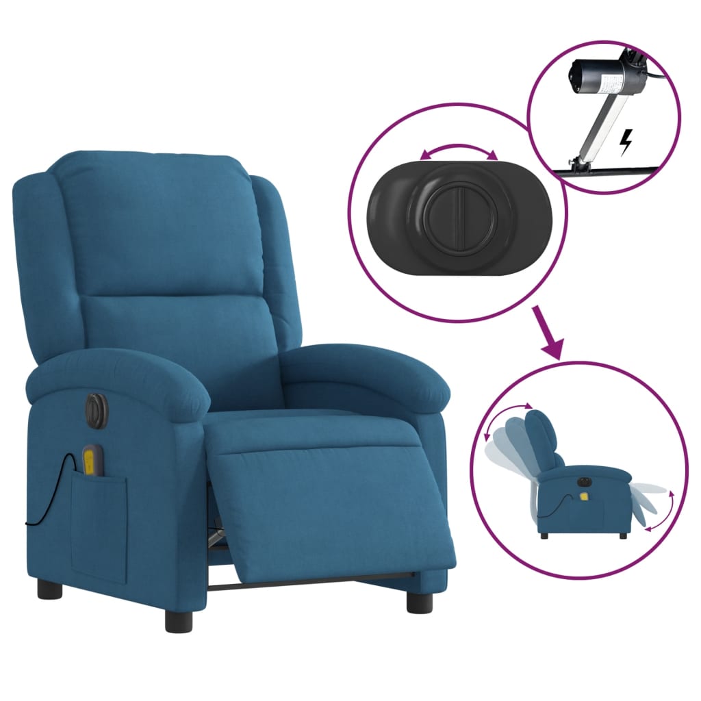 Massagestoel elektrisch verstelbaar fluweel blauw