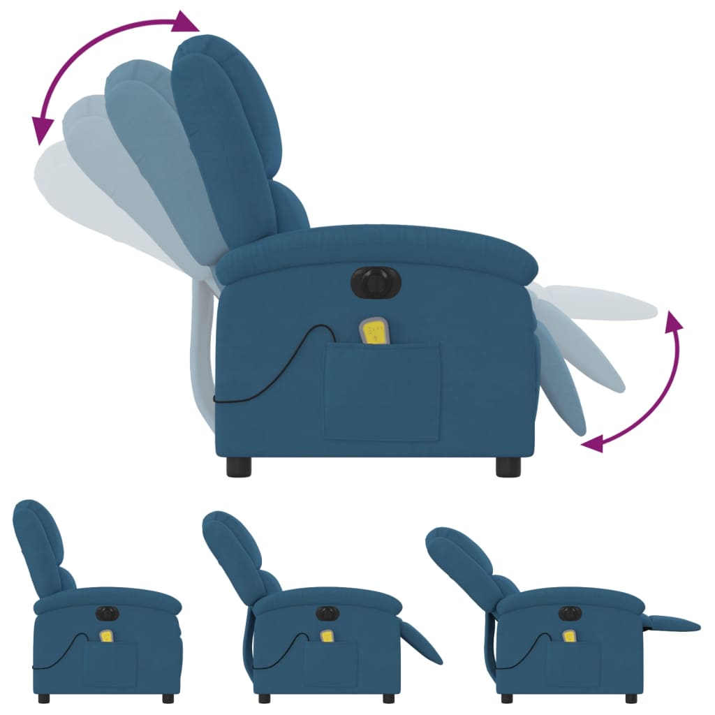 Massagestoel elektrisch verstelbaar fluweel blauw