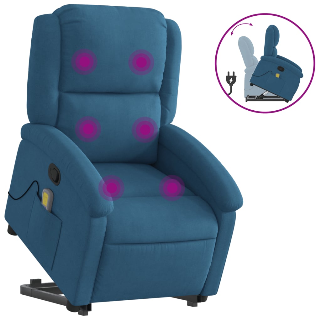 Sta-op-massagestoel verstelbaar fluweel blauw