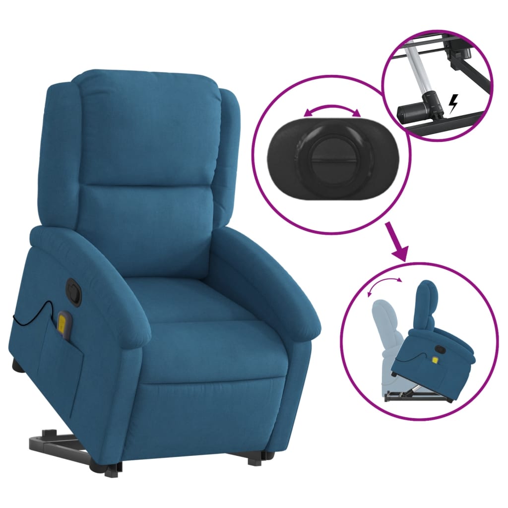 Sta-op-massagestoel verstelbaar fluweel blauw