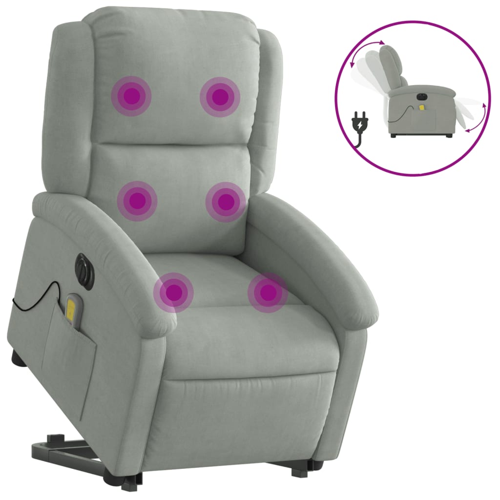Sta-op-massagestoel elektrisch verstelbaar fluweel lichtgrijs