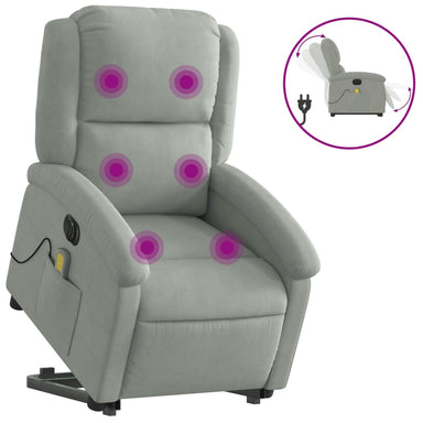 Sta-op-massagestoel elektrisch verstelbaar fluweel lichtgrijs