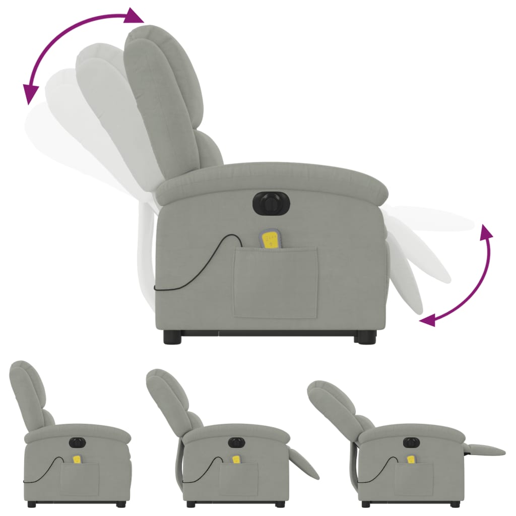 Sta-op-massagestoel elektrisch verstelbaar fluweel lichtgrijs