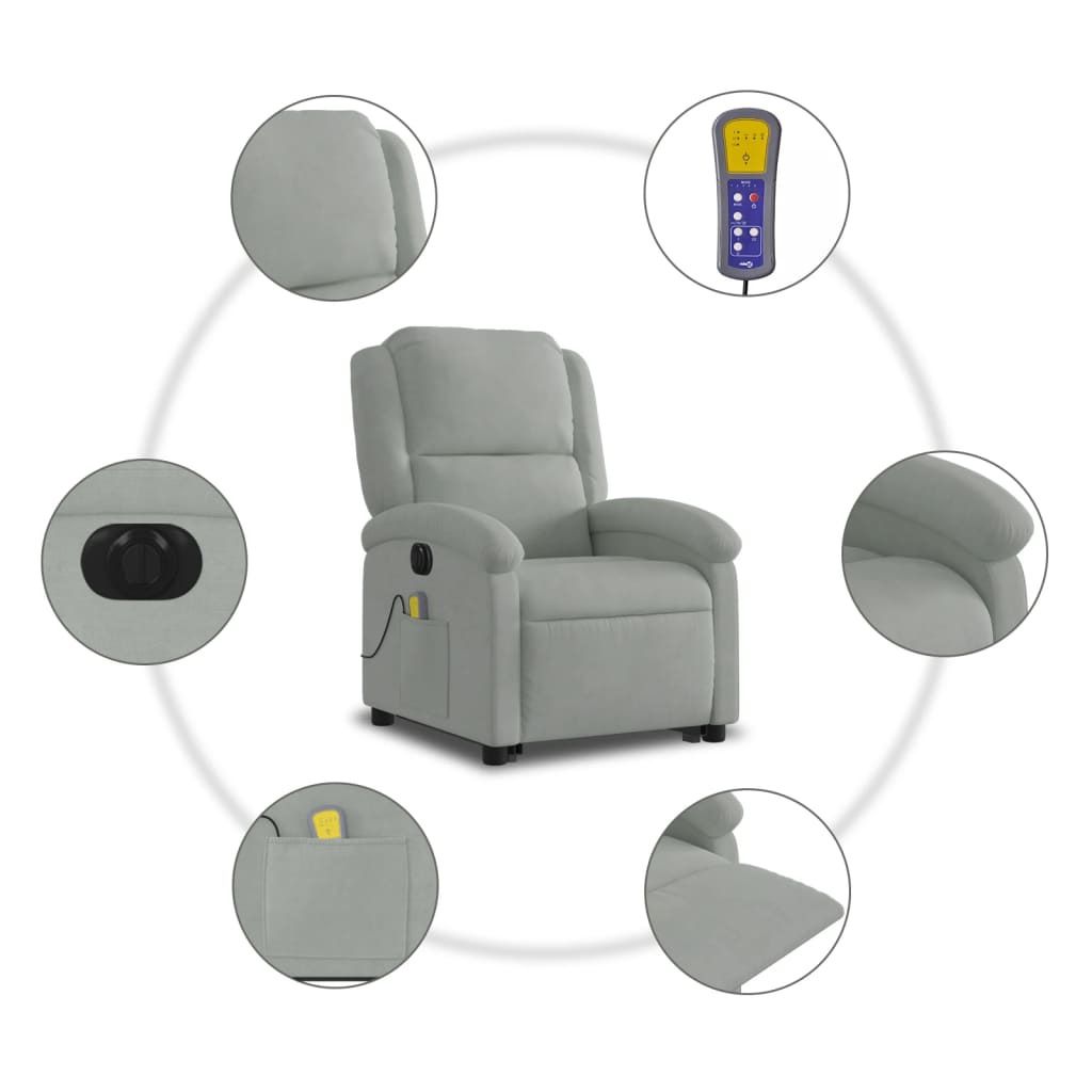 Sta-op-massagestoel elektrisch verstelbaar fluweel lichtgrijs