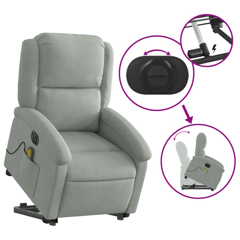 Sta-op-massagestoel elektrisch verstelbaar fluweel lichtgrijs