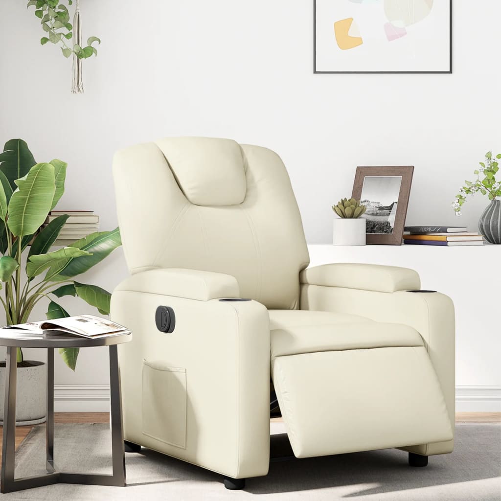Fauteuil elektrisch verstelbaar kunstleer crèmekleurig