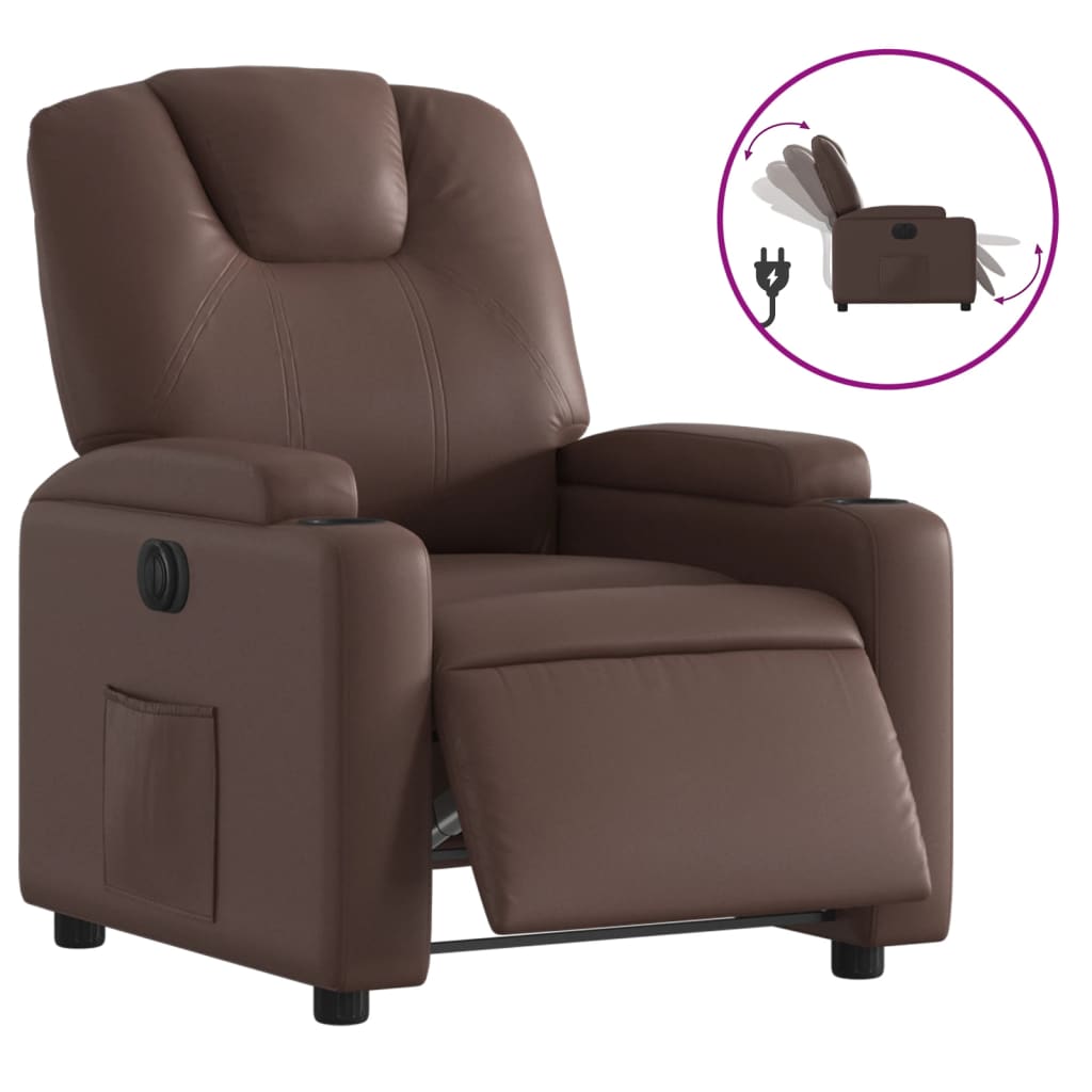 Fauteuil verstelbaar elektrisch kunstleer bruin