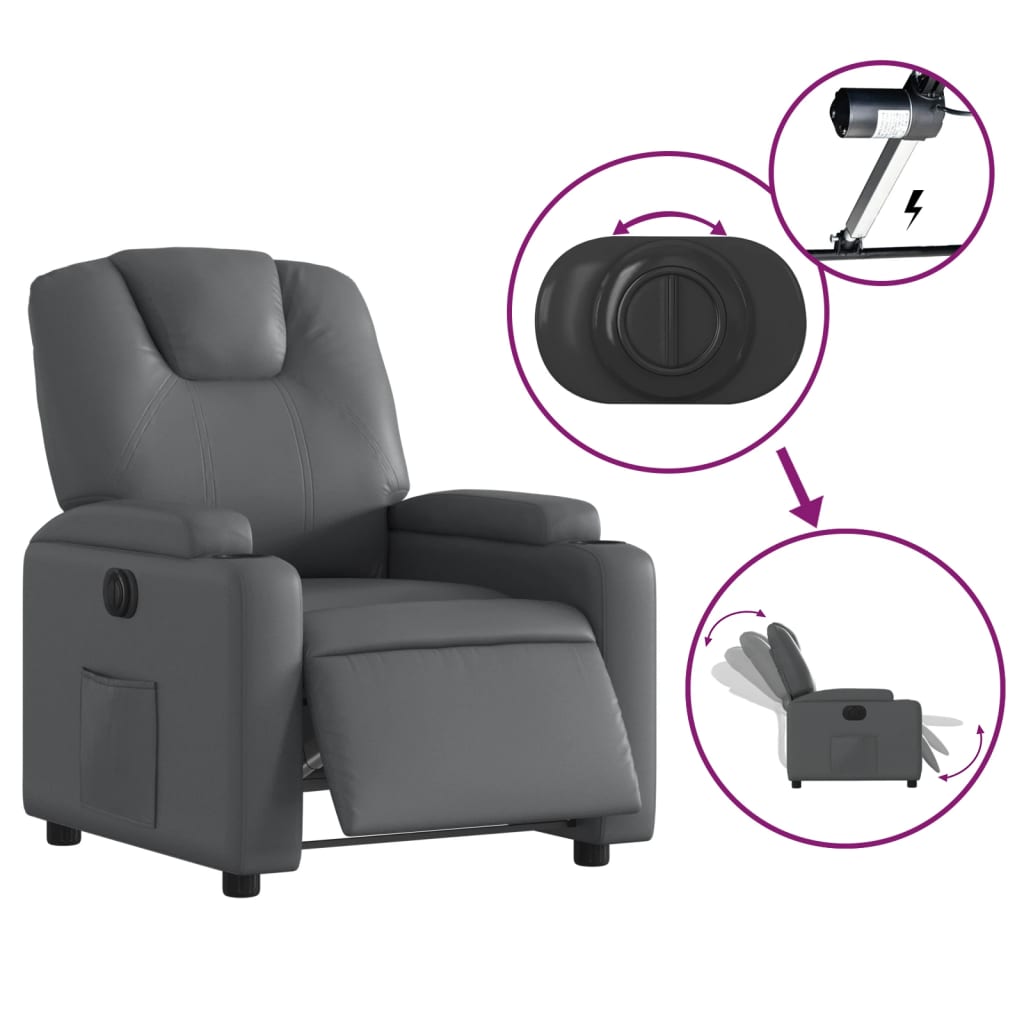 Fauteuil verstelbaar elektrisch kunstleer grijs