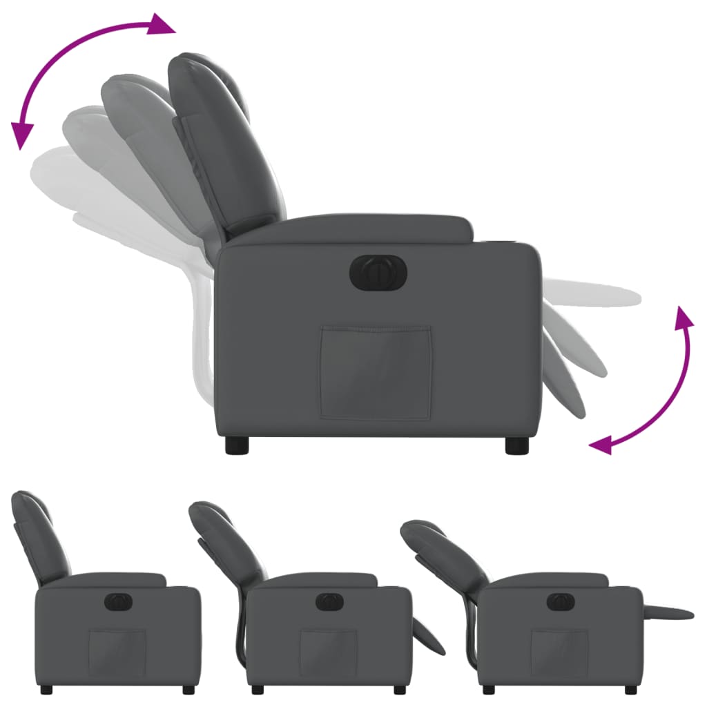 Fauteuil verstelbaar elektrisch kunstleer grijs