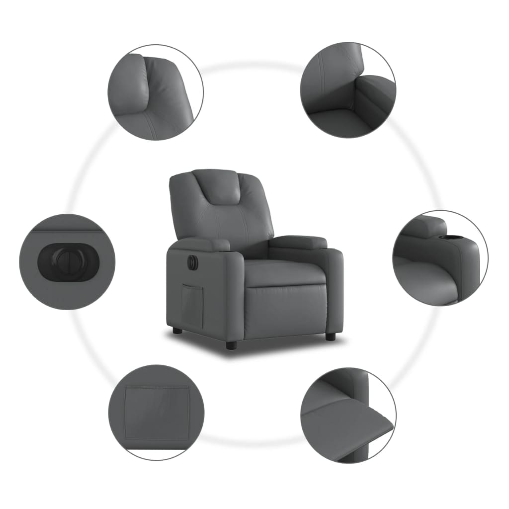 Fauteuil verstelbaar elektrisch kunstleer grijs