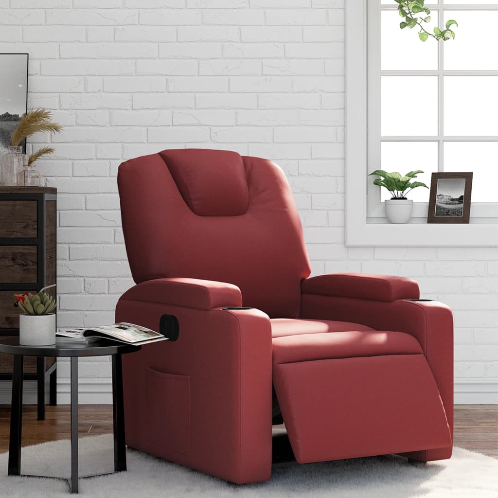 Fauteuil verstelbaar elektrisch kunstleer wijnrood