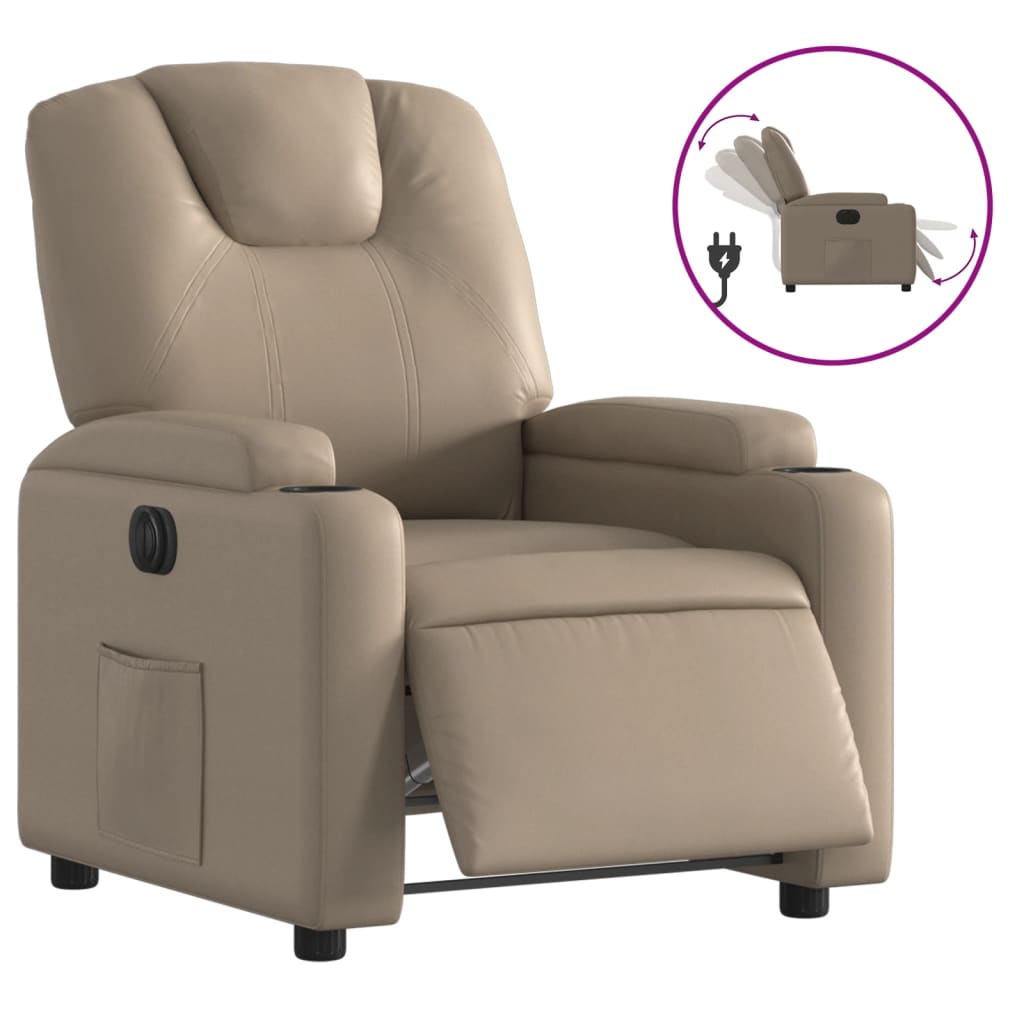 Fauteuil verstelbaar elektrisch kunstleer cappuccinokleurig