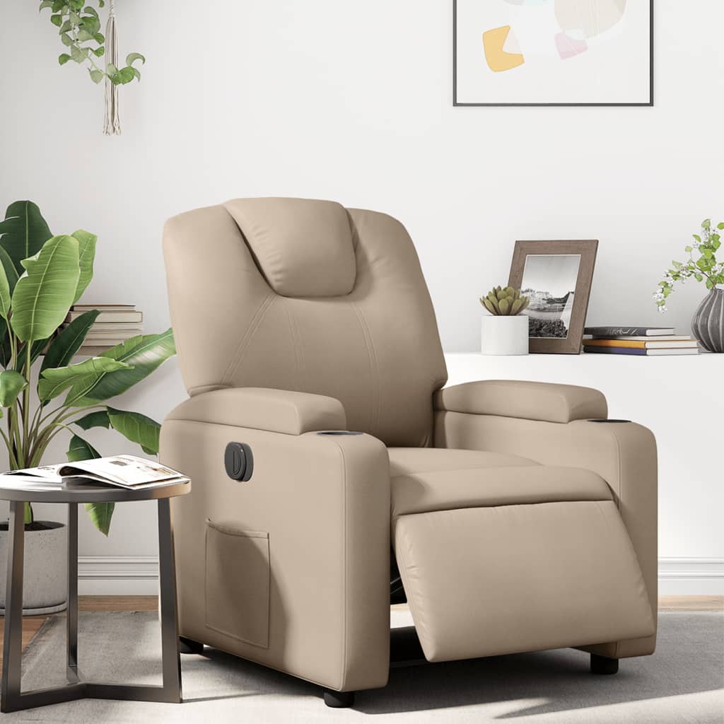 Fauteuil verstelbaar elektrisch kunstleer cappuccinokleurig
