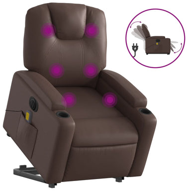 Sta-op-massagestoel elektrisch kunstleer bruin