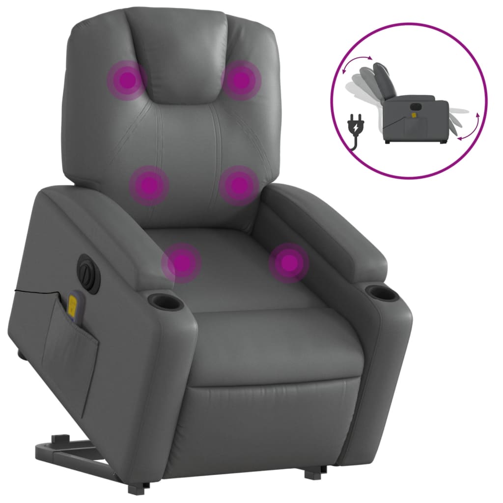 Sta-op-massagestoel elektrisch kunstleer grijs