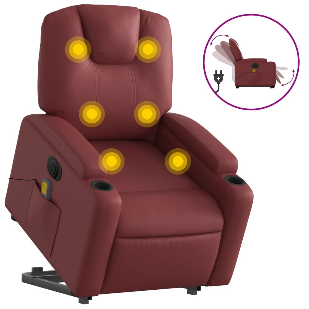 Sta-op-massagestoel elektrisch kunstleer wijnrood