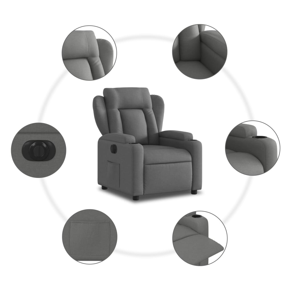 Fauteuil elektrisch verstelbaar stof donkergrijs