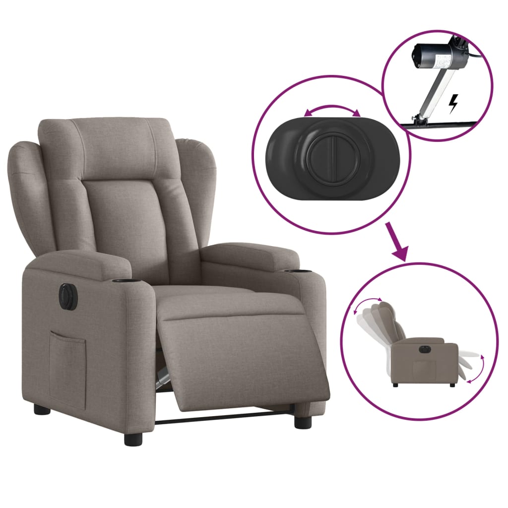 Fauteuil verstelbaar elektrisch stof taupe