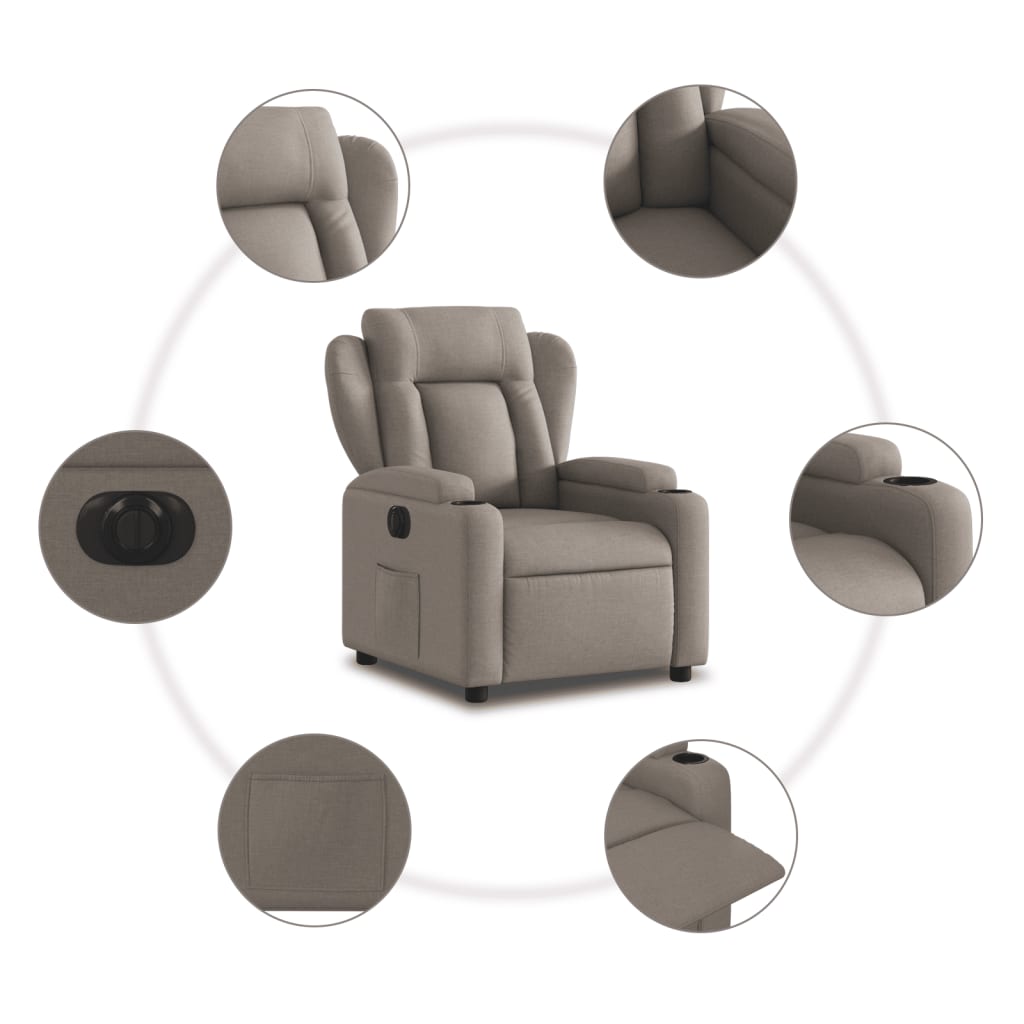 Fauteuil verstelbaar elektrisch stof taupe
