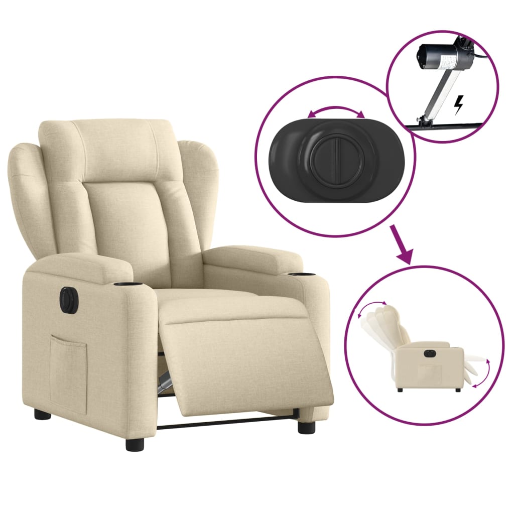 Fauteuil verstelbaar elektrisch stof crèmekleurig