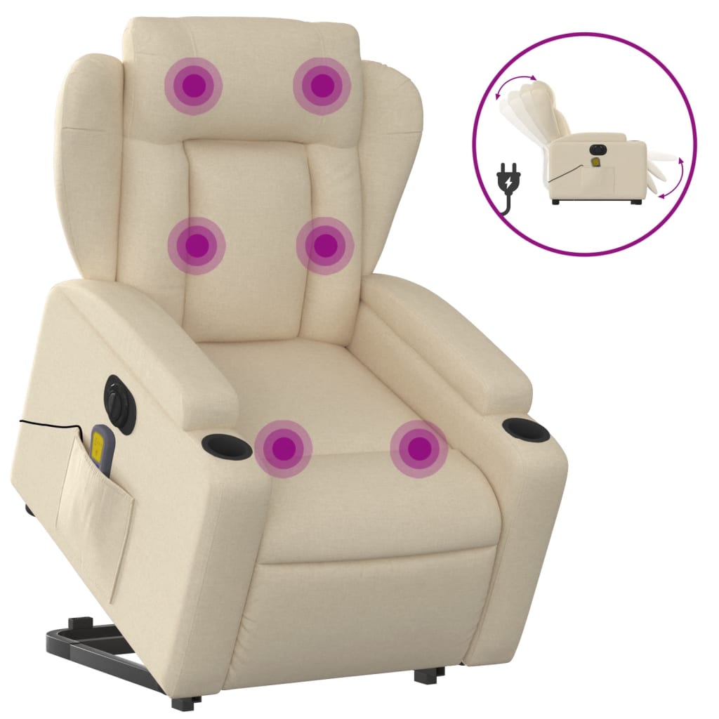 Sta-op-massagestoel elektrisch verstelbaar stof crèmekleurig