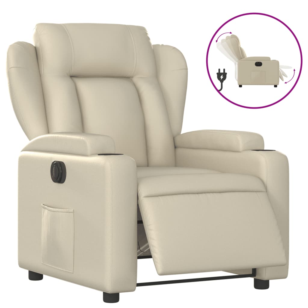 Fauteuil elektrisch verstelbaar kunstleer crèmekleurig