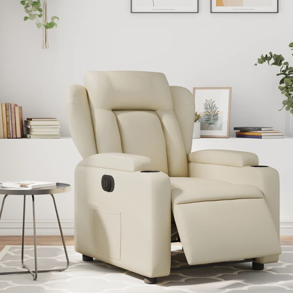 Fauteuil elektrisch verstelbaar kunstleer crèmekleurig