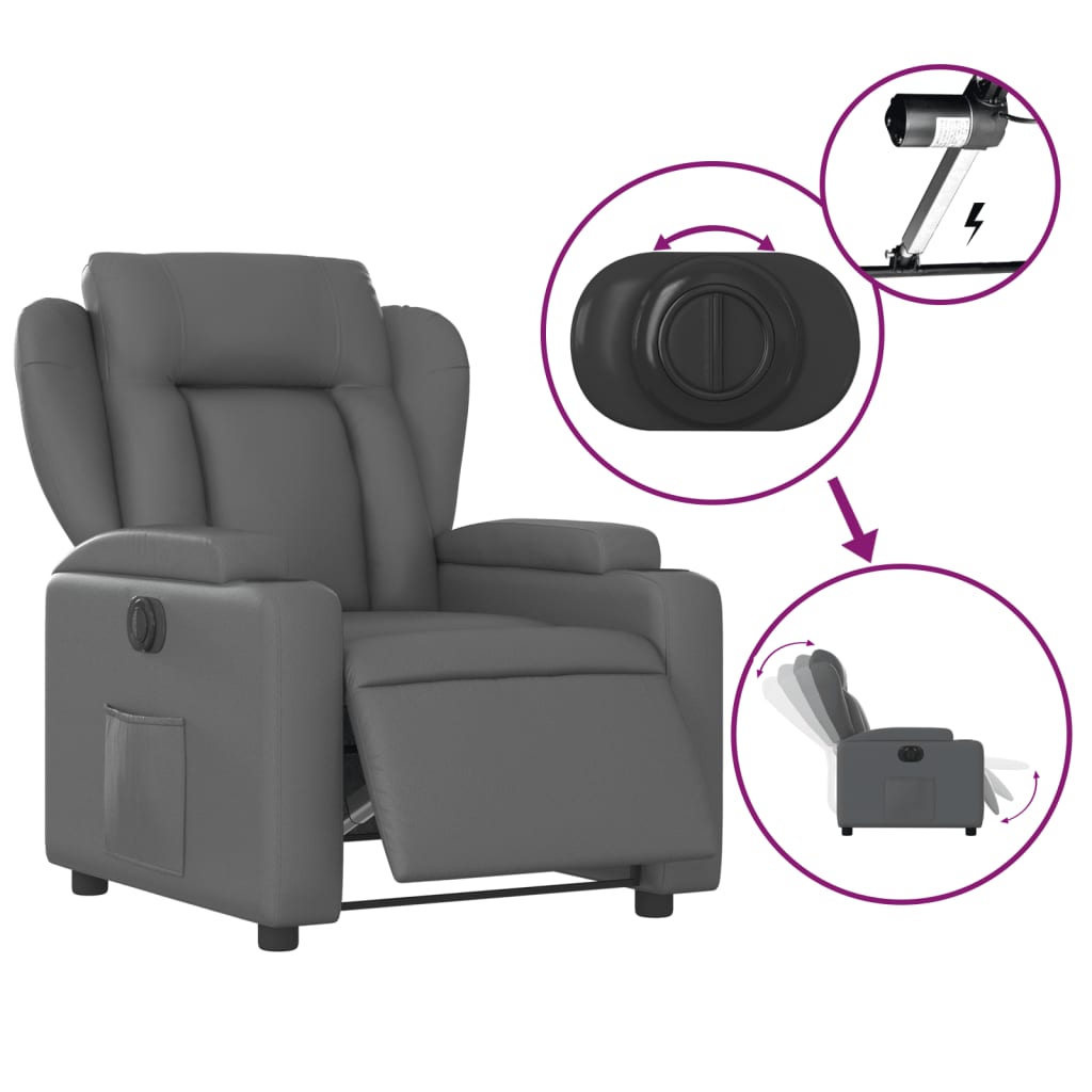 Fauteuil verstelbaar elektrisch kunstleer grijs