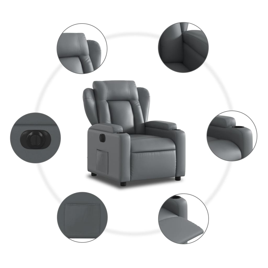 Fauteuil verstelbaar elektrisch kunstleer grijs