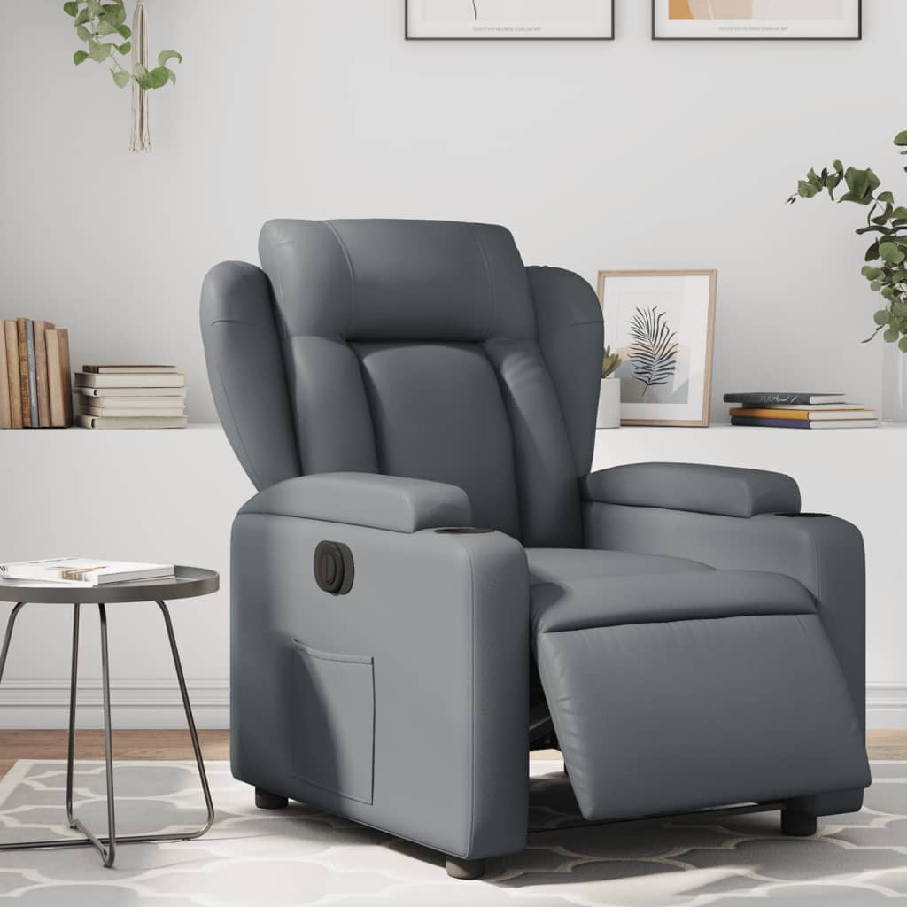 Fauteuil verstelbaar elektrisch kunstleer grijs