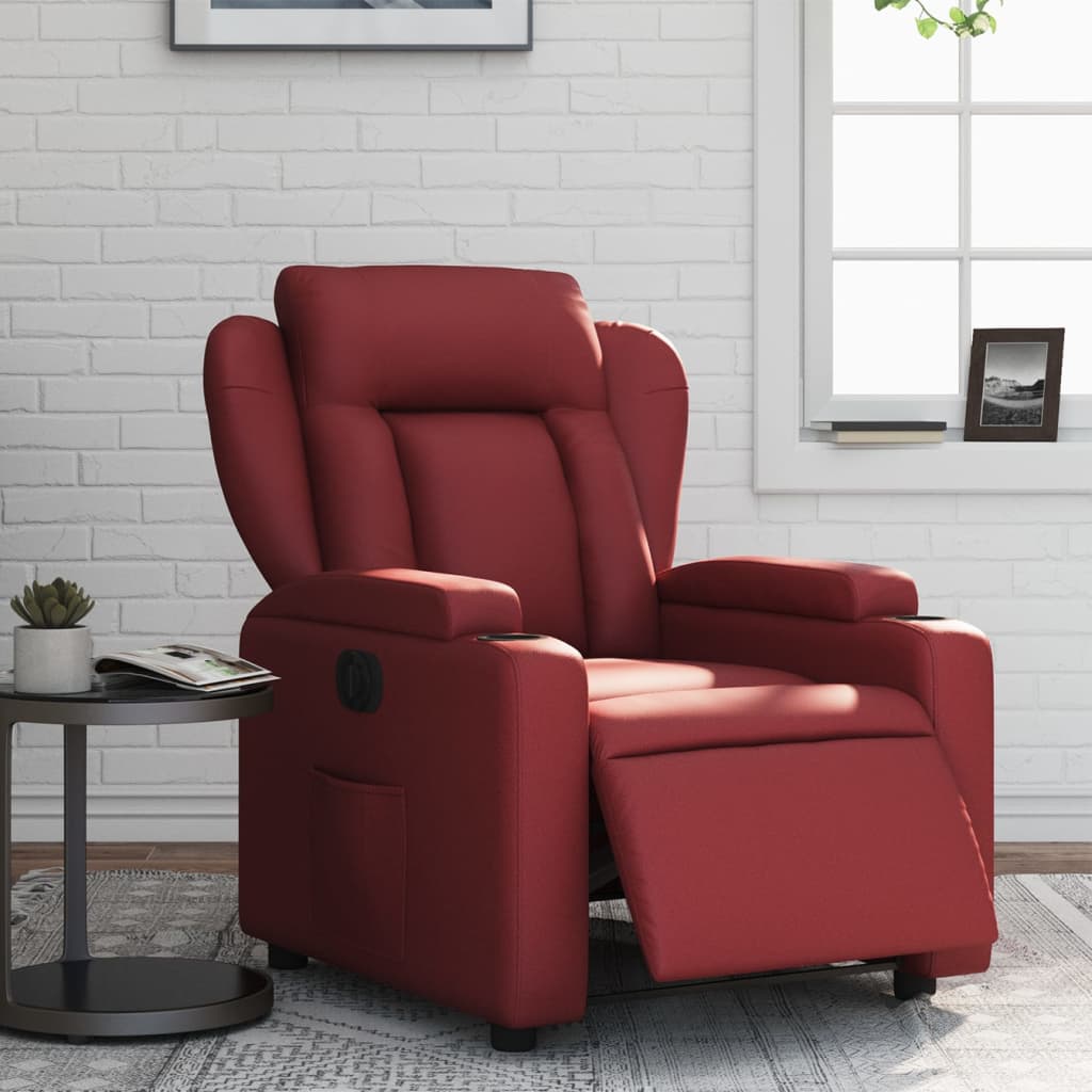 Fauteuil verstelbaar elektrisch kunstleer wijnrood