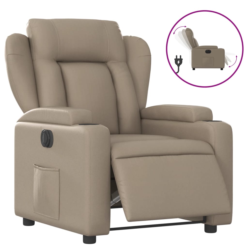 Fauteuil verstelbaar elektrisch kunstleer cappuccinokleurig