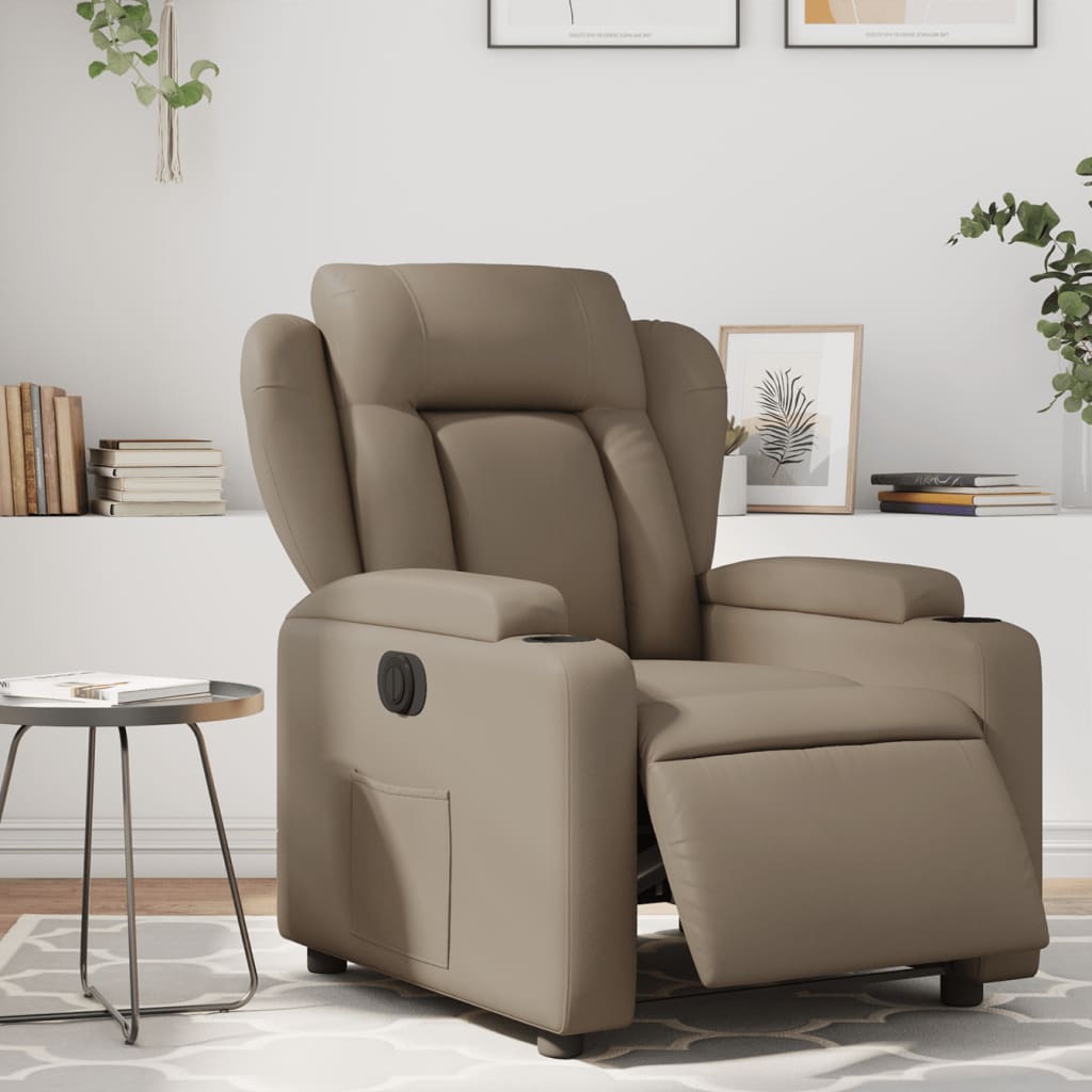 Fauteuil verstelbaar elektrisch kunstleer cappuccinokleurig
